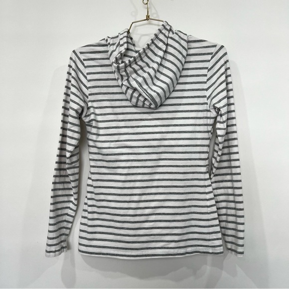 GINKANA Hooded Nursing Long Sleeve Shirt Top Size XSmall White/Gray Striped - Picture 2 of 7